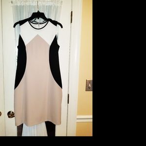 Block print sheath dress tan cream white dress